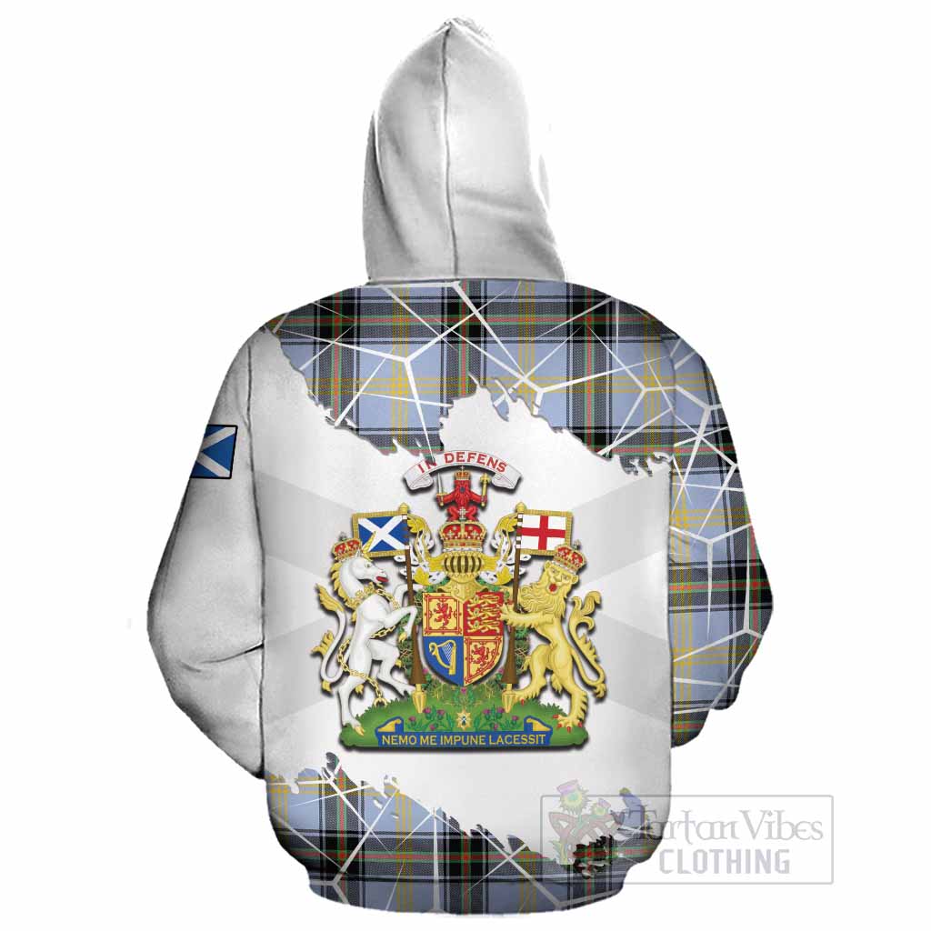 Bell Tartan Cotton Hoodie with Family Crest and Lion Rampant Grunge Style