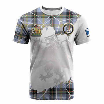 Bell Tartan Cotton T-shirt with Family Crest and Lion Rampant Grunge Style