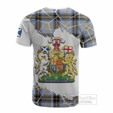 Bell Tartan Cotton T-shirt with Family Crest and Lion Rampant Grunge Style