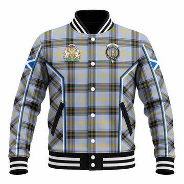Bell Tartan Crest Baseball Jacket Scotland Coat of Arm Flag Style