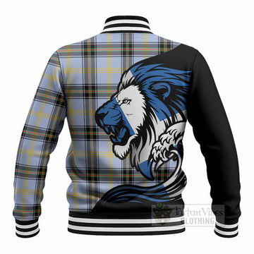 Bell Tartan Crest Baseball Jacket Scottish Golden Lions Wave Flow