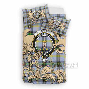 Bell Tartan Crest Bedding Set with Scottish Iconic Symbols 