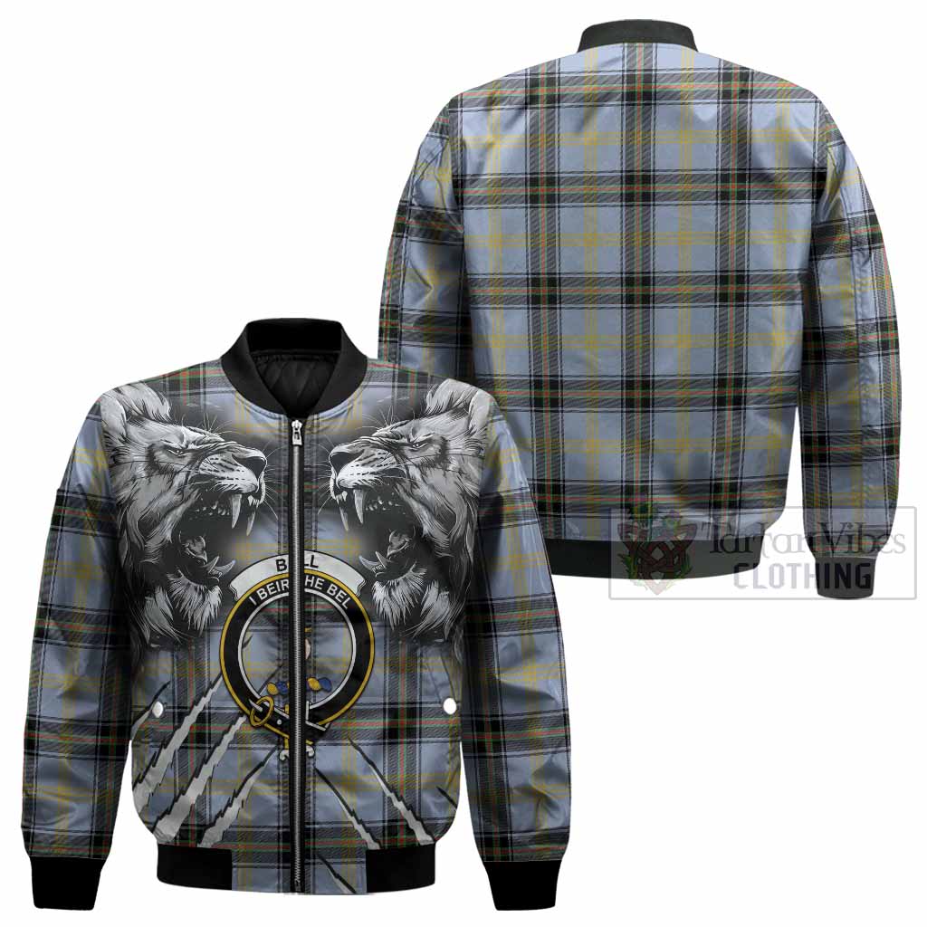 Bell Tartan Crest Bomber Jacket Ferocious Lion Style