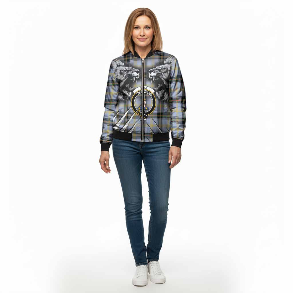 Bell Tartan Crest Bomber Jacket Ferocious Lion Style
