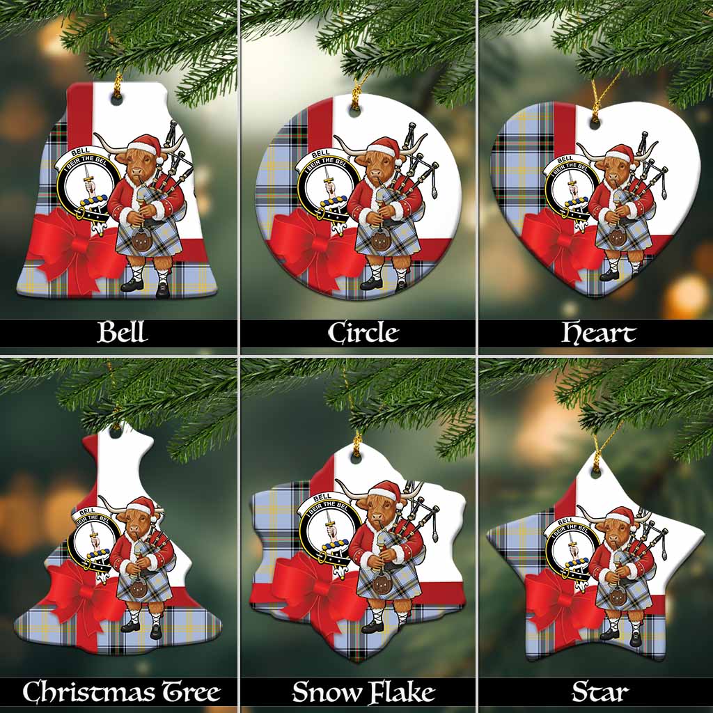 Bell Tartan Crest Christmas Ceramic Ornament Highland Cow Bagpipes Coquette Bow Style