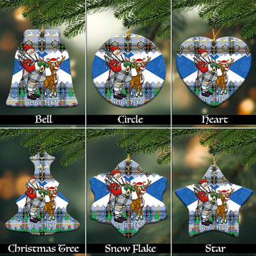 Bell Tartan Crest Christmas Ceramic Ornament Scotland Santa With Bagpipes Cute Reindeer