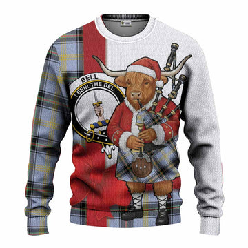 Bell Tartan Crest Christmas Christmas Ugly Sweater Highland Cow Bagpipes Coquette Bow Style