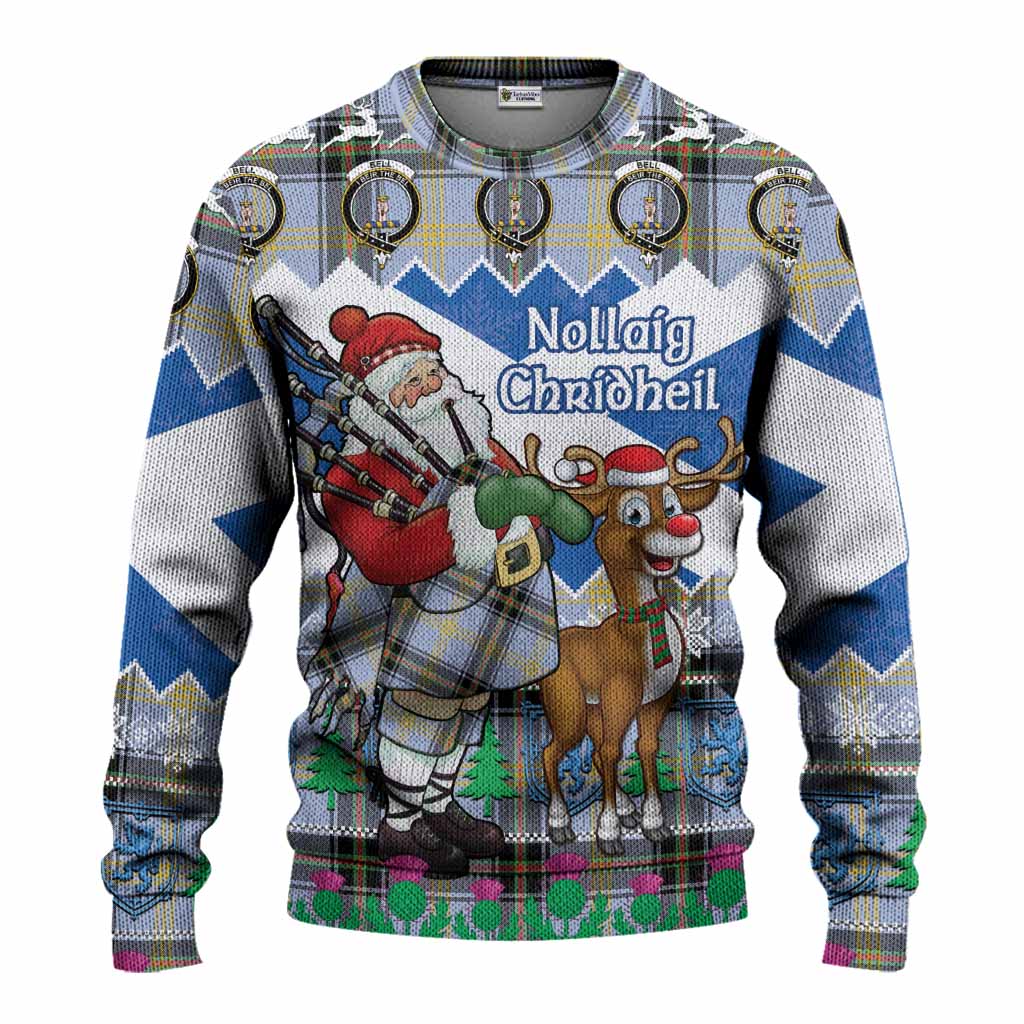 Bell Tartan Crest Christmas Christmas Ugly Sweater Scotland Santa With Bagpipes Cute Reindeer