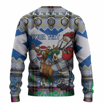 Bell Tartan Crest Christmas Christmas Ugly Sweater Scotland Santa With Bagpipes Cute Reindeer