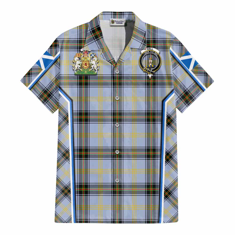 Bell Tartan Crest Cotton Hawaiian Shirt Scotland Coat of Arm Flag Style - Tartan Vibes Clothing