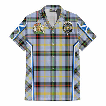 Bell Tartan Crest Cotton Hawaiian Shirt Scotland Coat of Arm Flag Style - Tartan Vibes Clothing