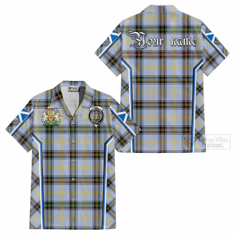Bell Tartan Crest Cotton Hawaiian Shirt Scotland Coat of Arm Flag Style - Tartan Vibes Clothing