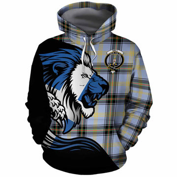 Bell Tartan Crest Cotton Hoodie Scottish Golden Lions Wave Flow