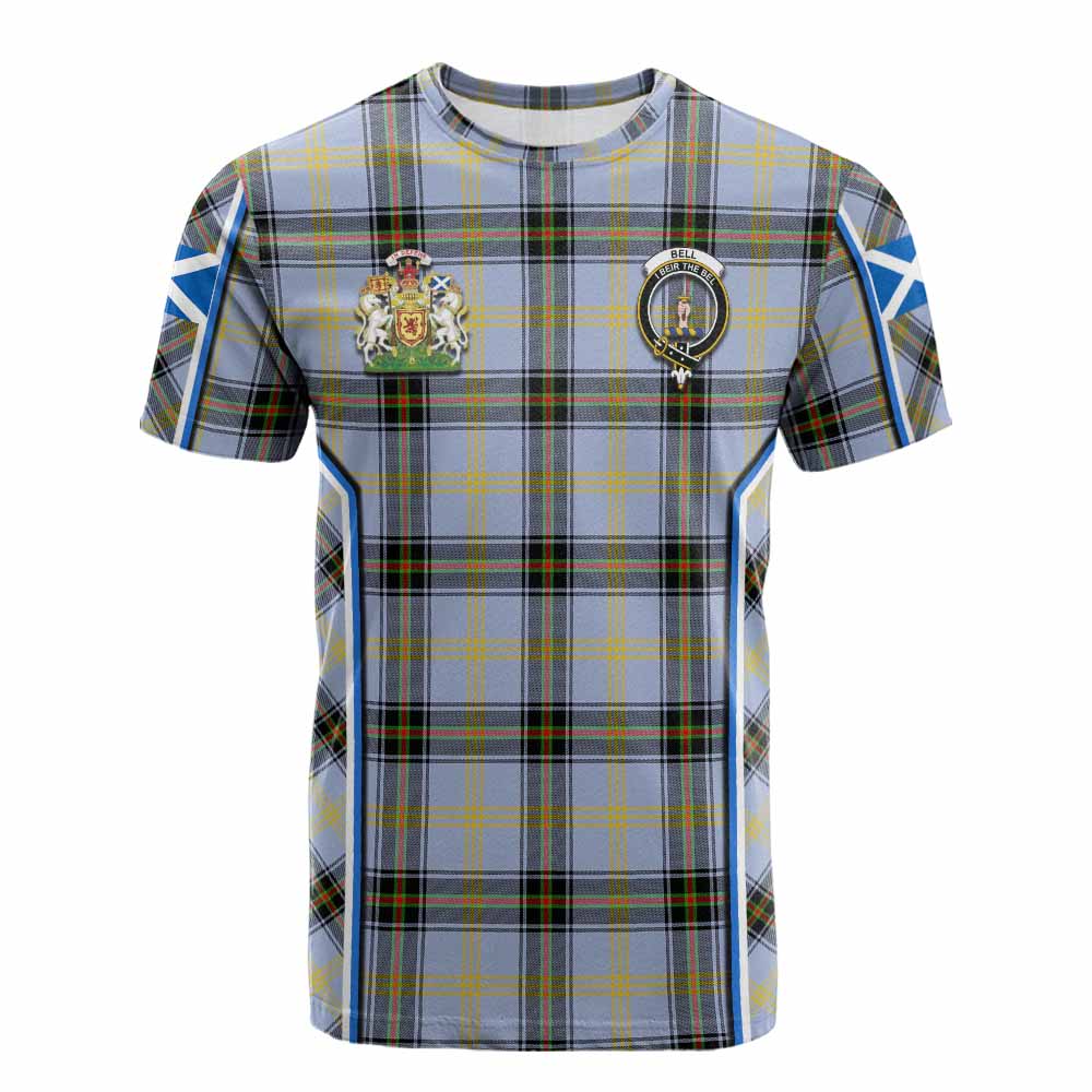 Bell Tartan Crest Cotton T-shirt Scotland Coat of Arm Flag Style - Tartan Vibes Clothing