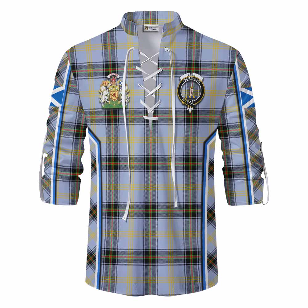 Bell Tartan Crest Ghillie Kilt Shirt Scotland Coat of Arm Flag Style - Tartan Vibes Clothing