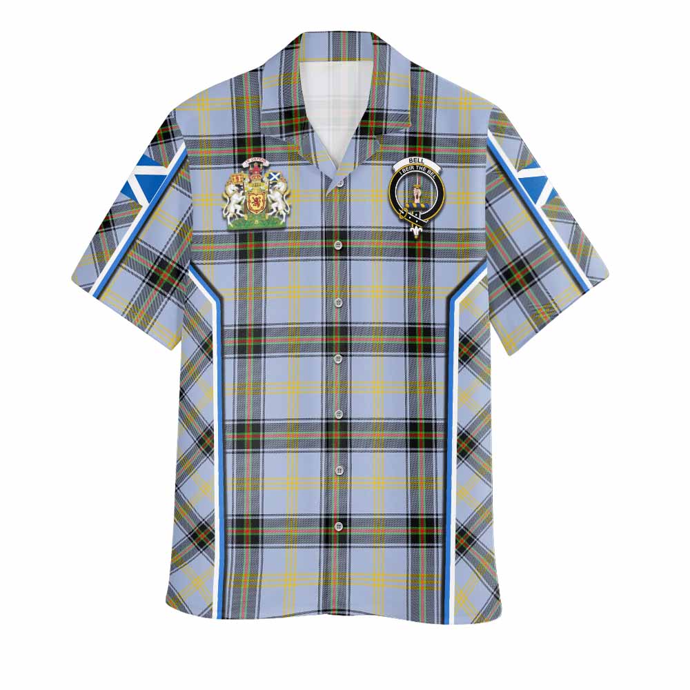 Bell Tartan Crest Hawaiian Shirt Scotland Coat of Arm Flag Style - Tartan Vibes Clothing