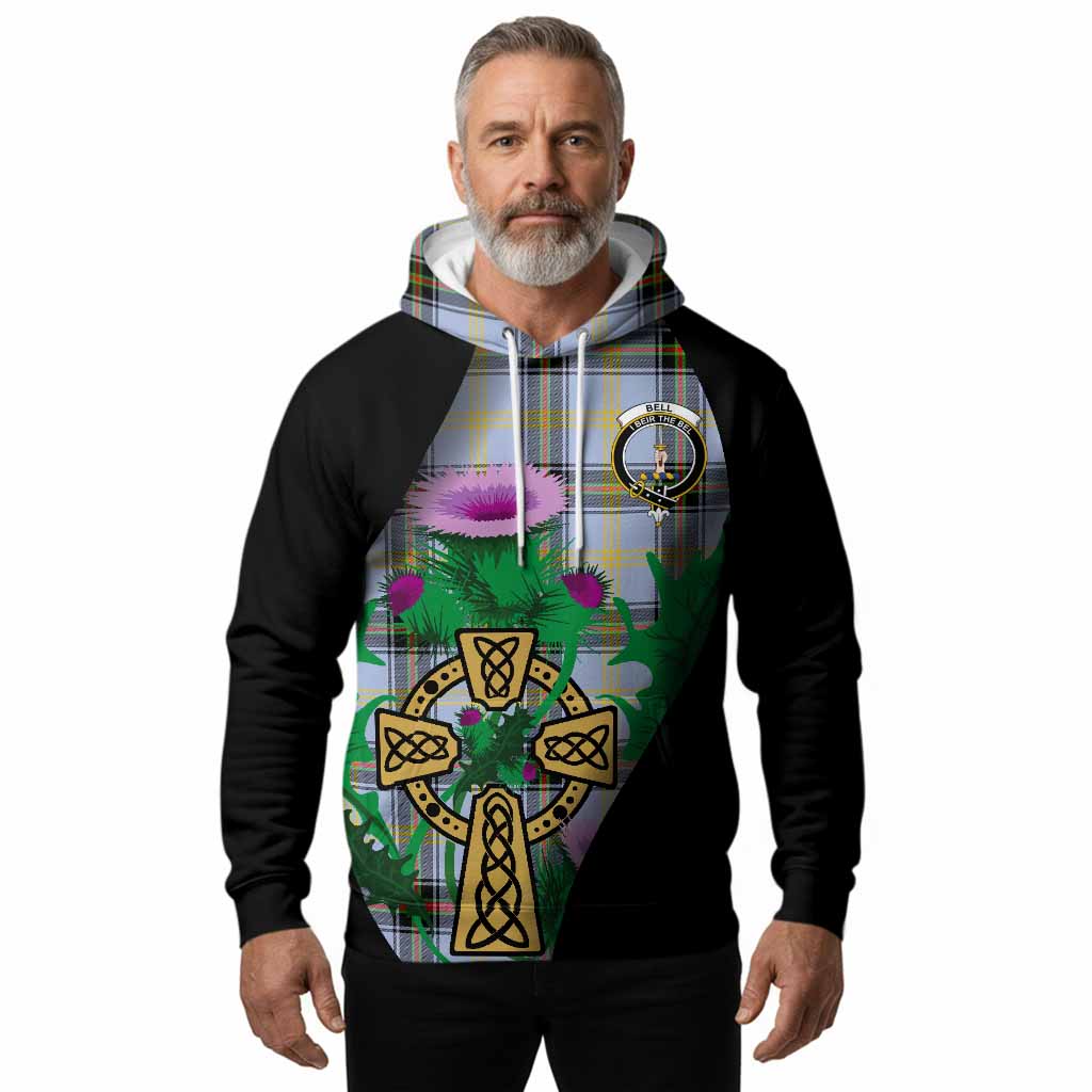 Bell Tartan Crest Hoodie Celtic Cross Thistle Flowers