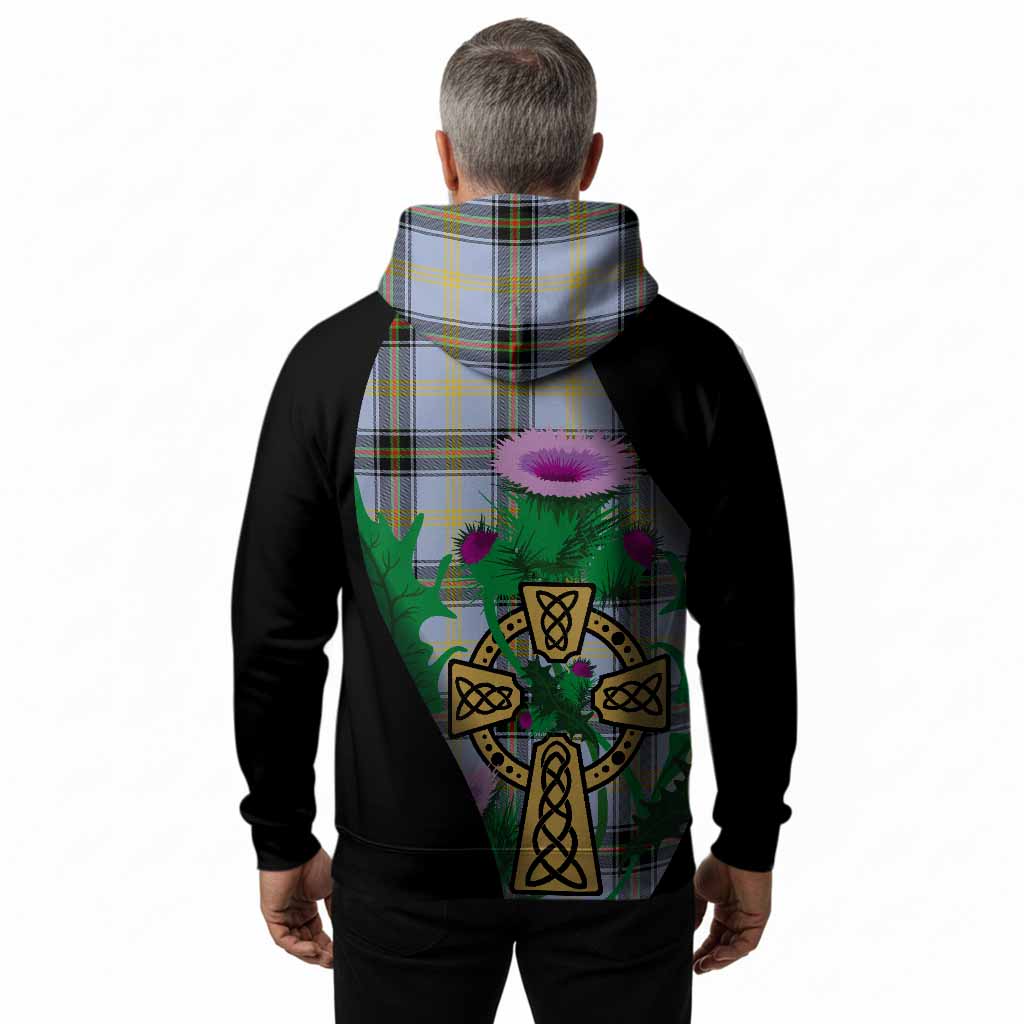 Bell Tartan Crest Hoodie Celtic Cross Thistle Flowers