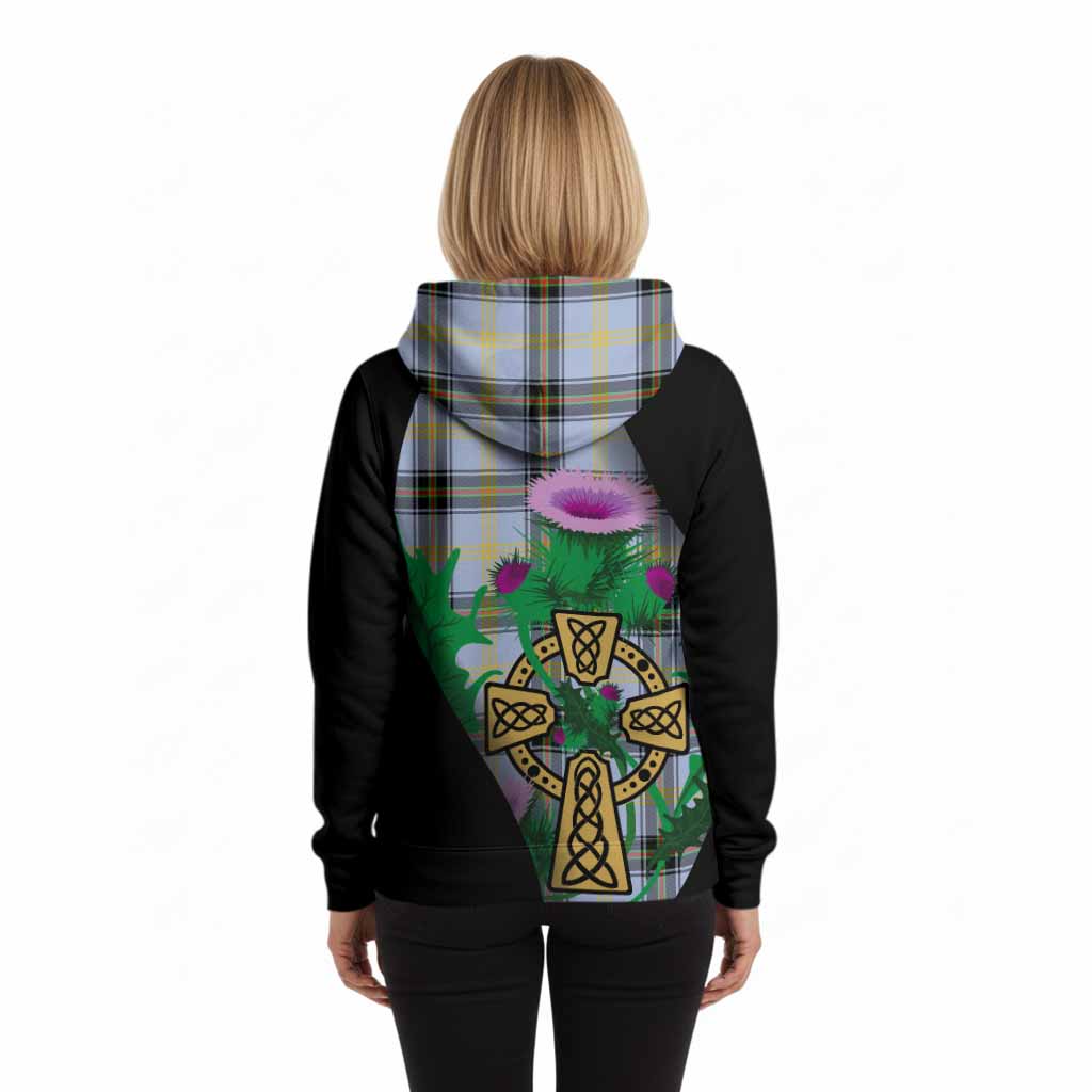 Bell Tartan Crest Hoodie Celtic Cross Thistle Flowers