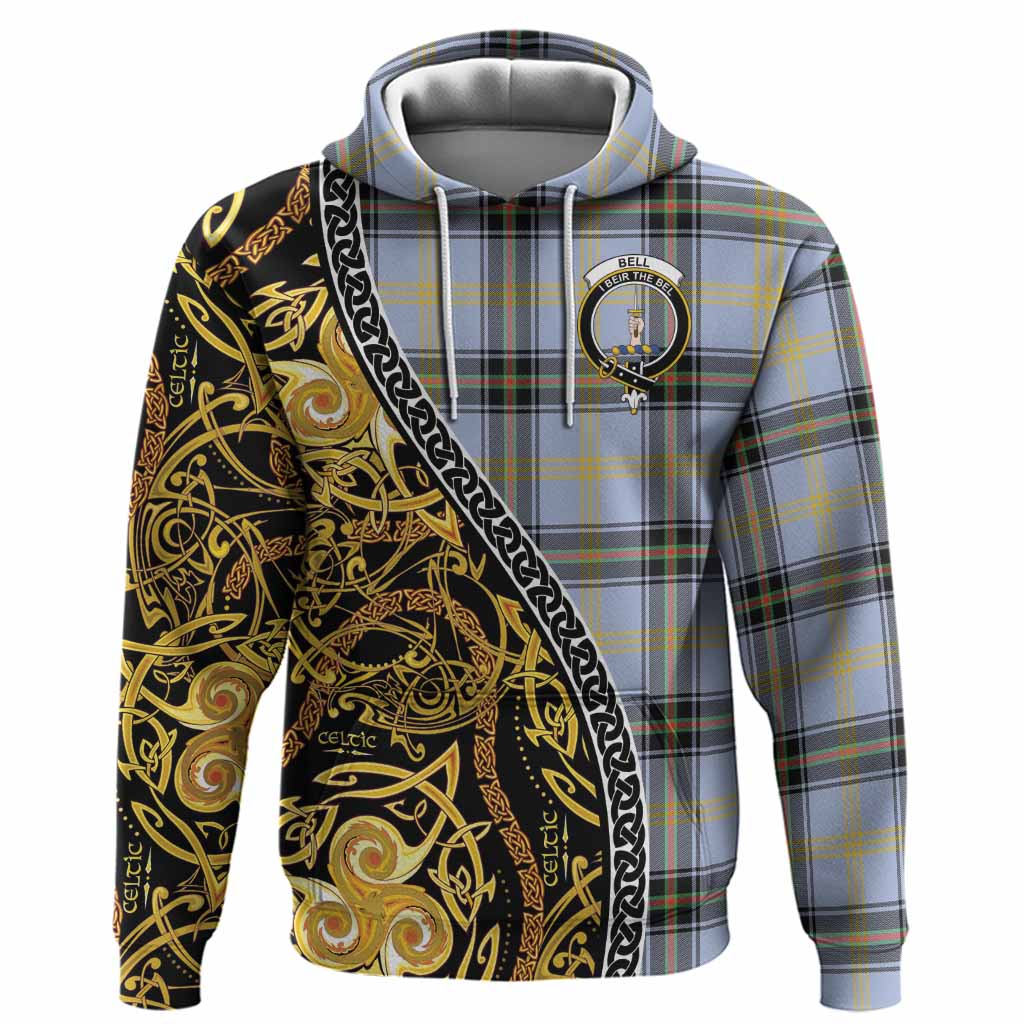 Bell Tartan Crest Hoodie Celtic Knot and Triple Trickle Spiral Symbols
