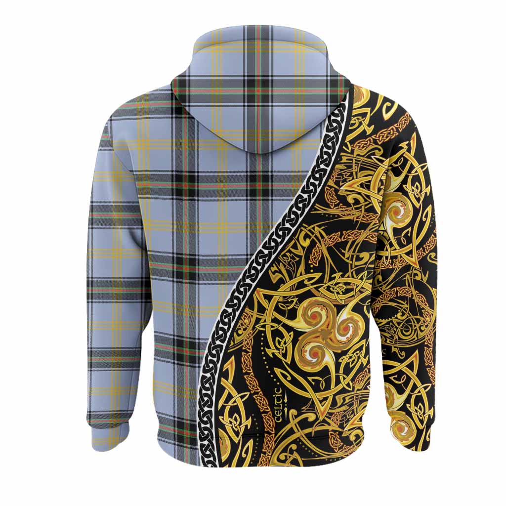 Bell Tartan Crest Hoodie Celtic Knot and Triple Trickle Spiral Symbols