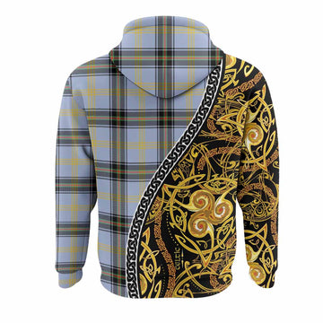 Bell Tartan Crest Hoodie Celtic Knot and Triple Trickle Spiral Symbols