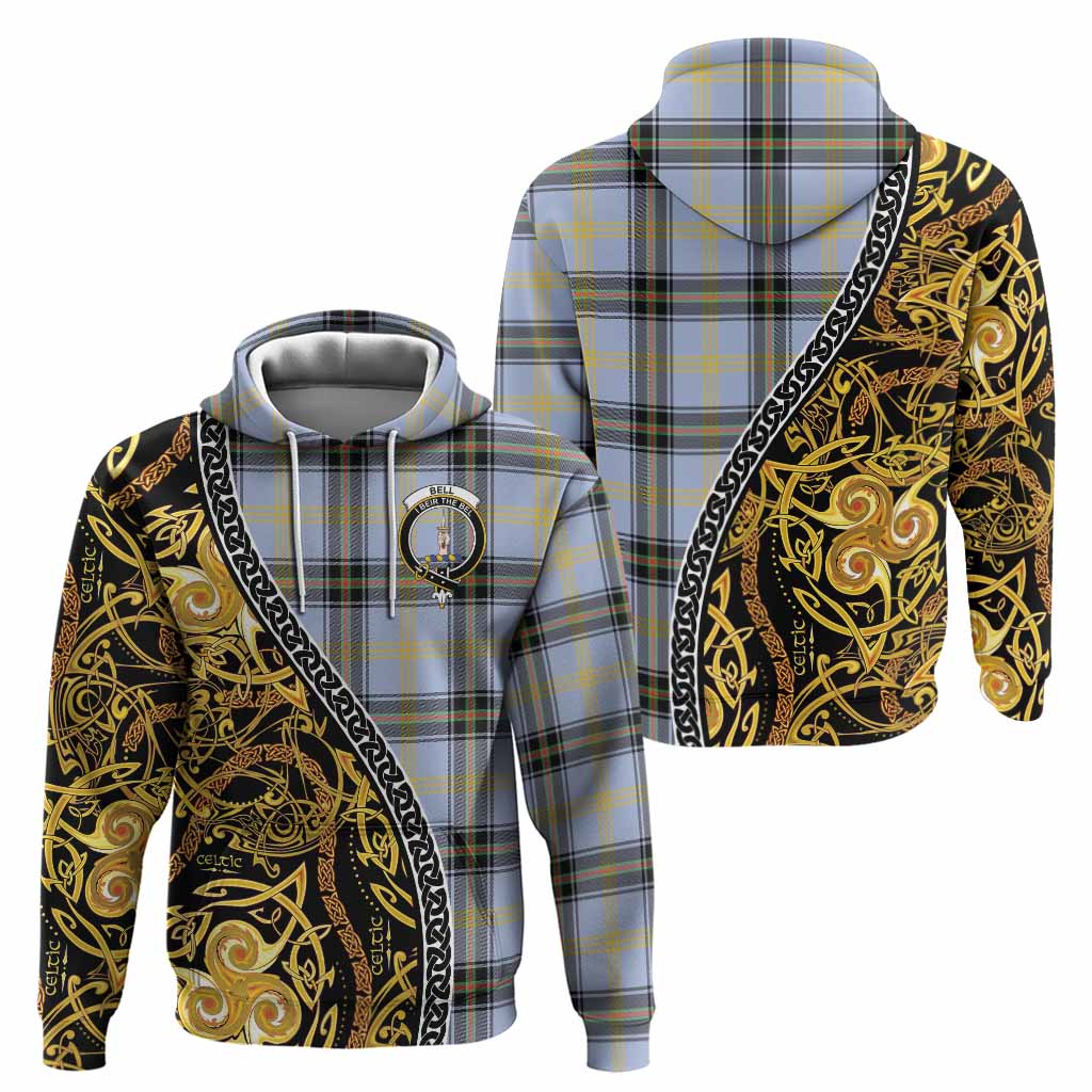 Bell Tartan Crest Hoodie Celtic Knot and Triple Trickle Spiral Symbols