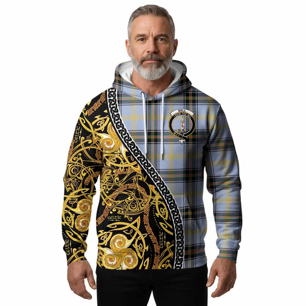 Bell Tartan Crest Hoodie Celtic Knot and Triple Trickle Spiral Symbols