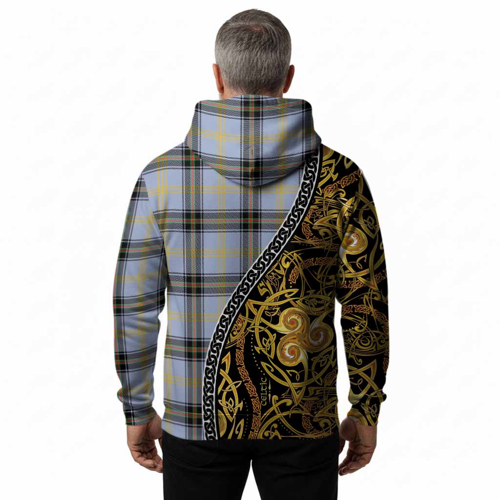 Bell Tartan Crest Hoodie Celtic Knot and Triple Trickle Spiral Symbols