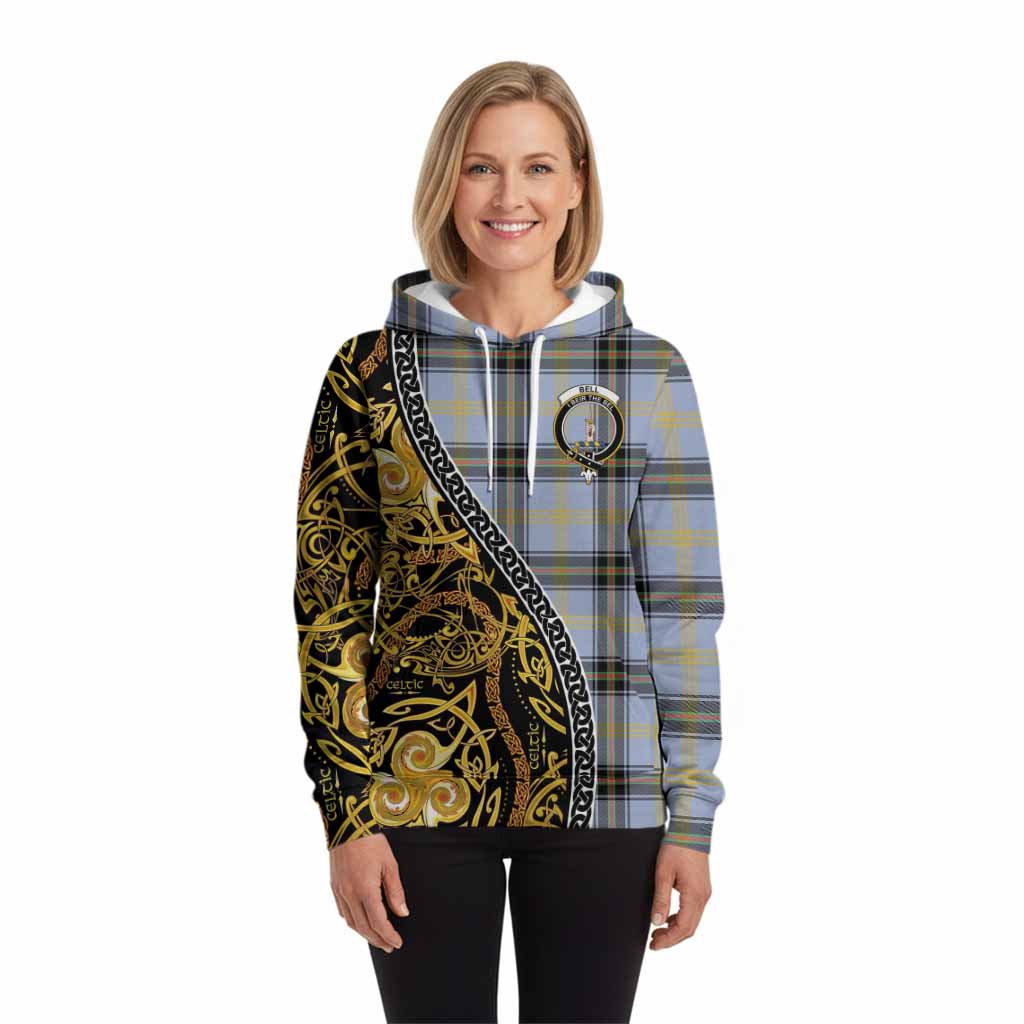 Bell Tartan Crest Hoodie Celtic Knot and Triple Trickle Spiral Symbols
