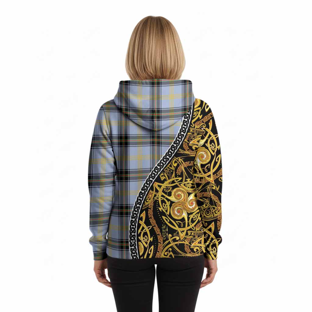 Bell Tartan Crest Hoodie Celtic Knot and Triple Trickle Spiral Symbols