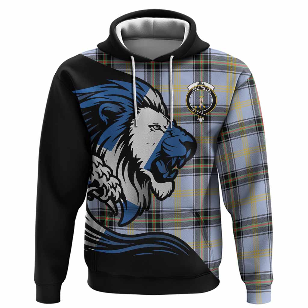 Bell Tartan Crest Hoodie Scottish Golden Lions Wave Flow