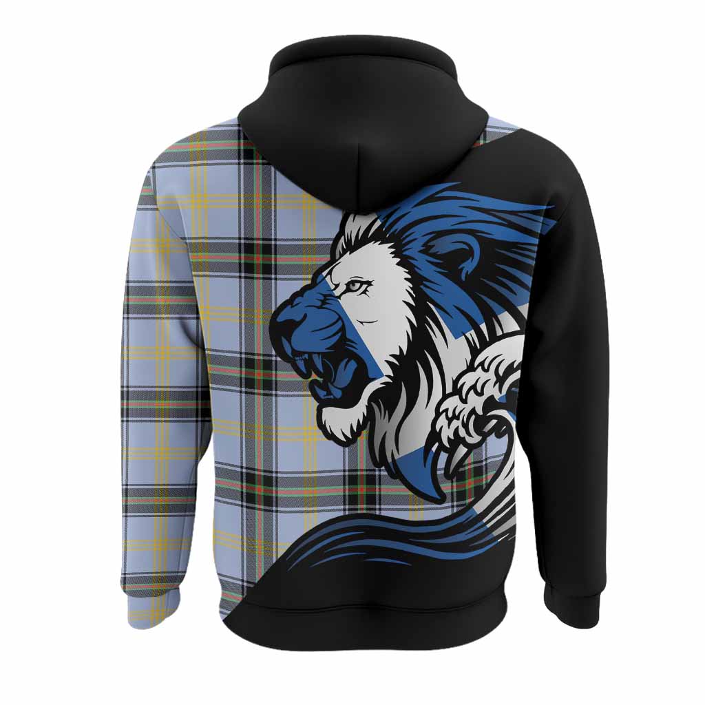 Bell Tartan Crest Hoodie Scottish Golden Lions Wave Flow