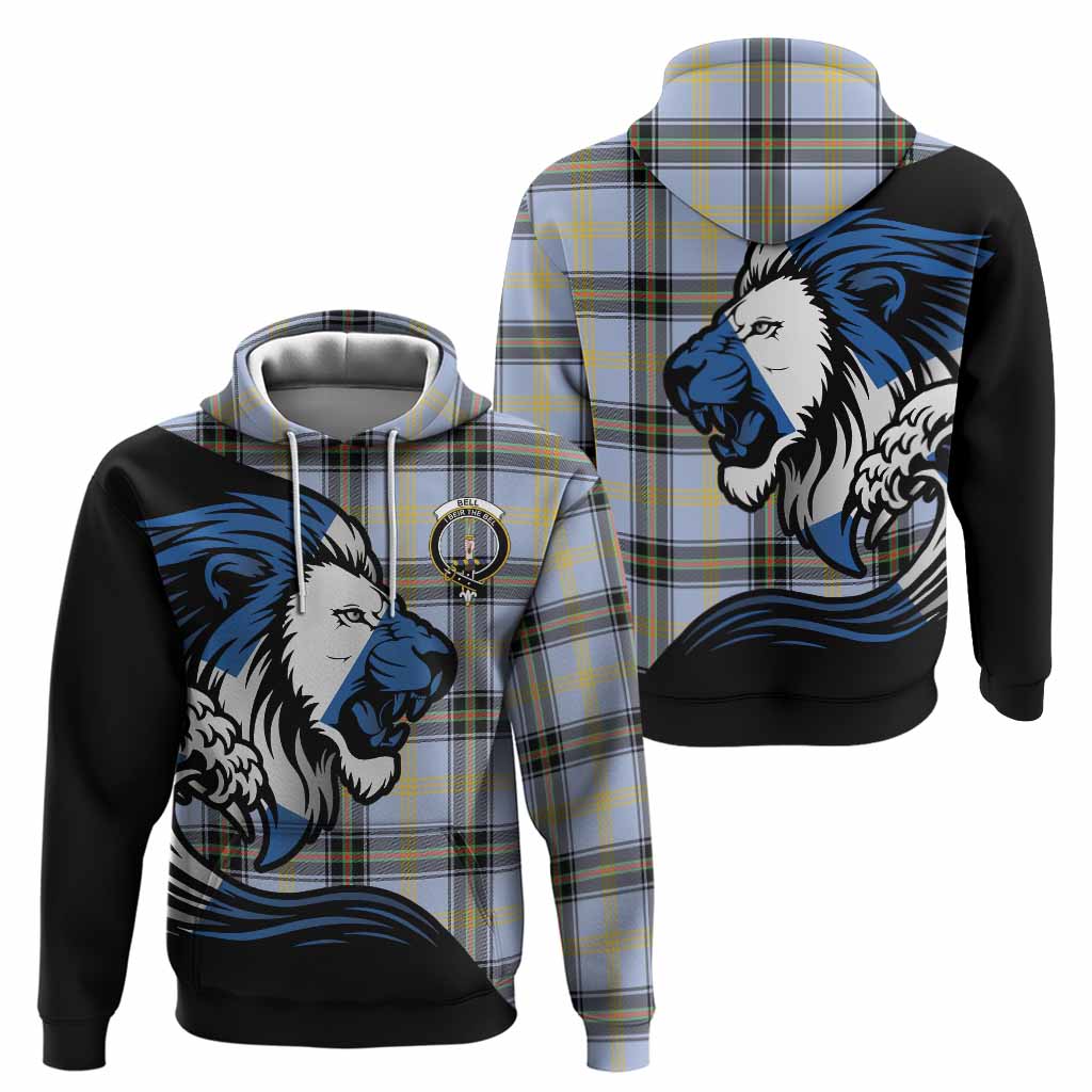 Bell Tartan Crest Hoodie Scottish Golden Lions Wave Flow