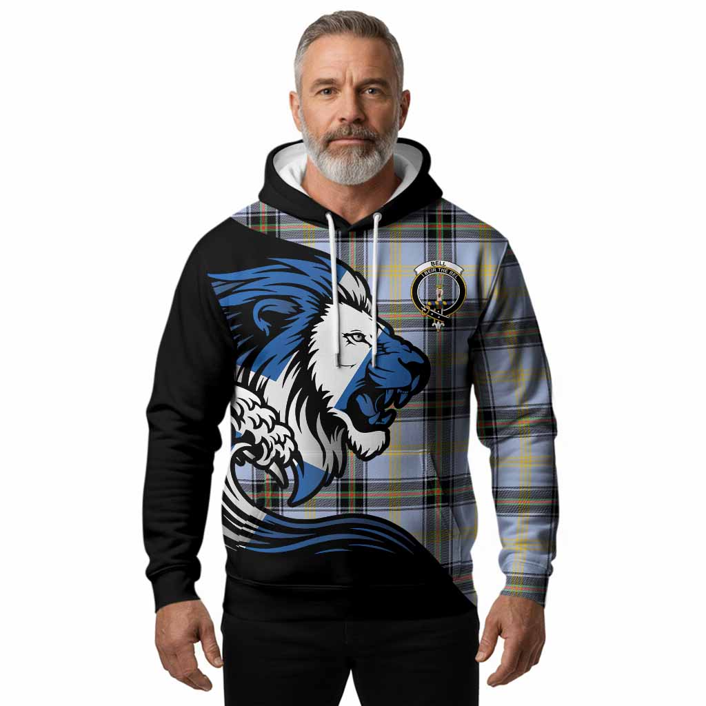 Bell Tartan Crest Hoodie Scottish Golden Lions Wave Flow