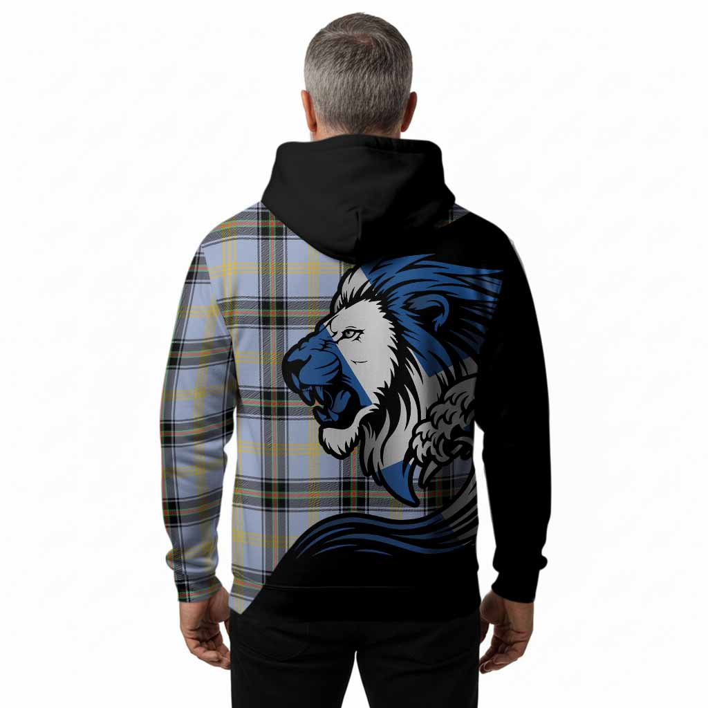 Bell Tartan Crest Hoodie Scottish Golden Lions Wave Flow