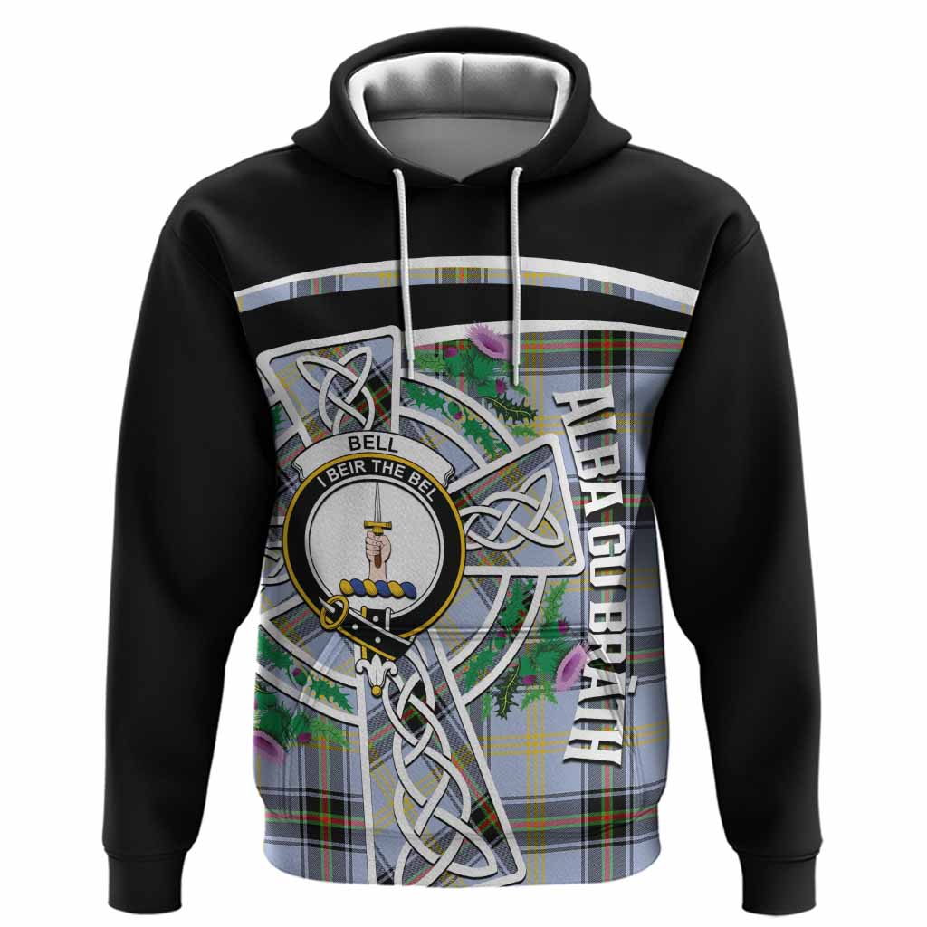Bell Tartan Crest Hoodie Scottish Thistle Celtic Cross Alba Gu Brath