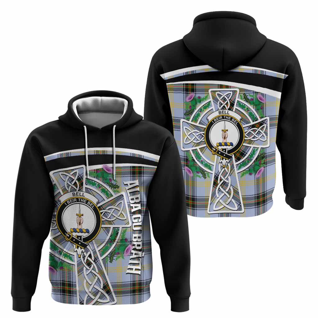 Bell Tartan Crest Hoodie Scottish Thistle Celtic Cross Alba Gu Brath