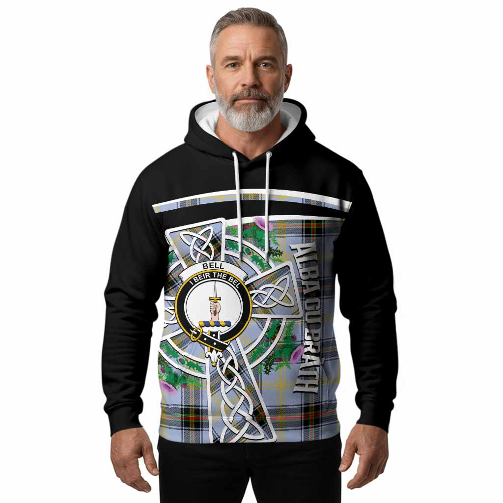Bell Tartan Crest Hoodie Scottish Thistle Celtic Cross Alba Gu Brath