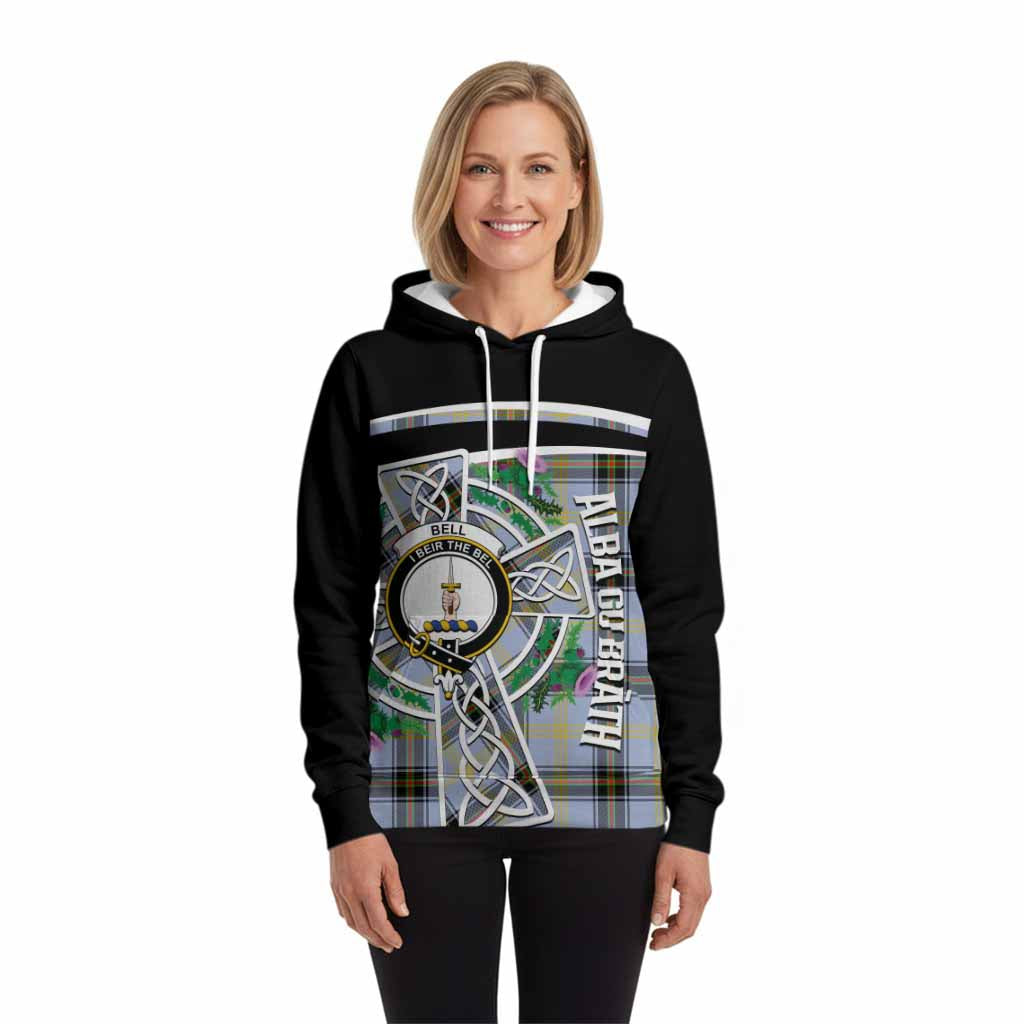 Bell Tartan Crest Hoodie Scottish Thistle Celtic Cross Alba Gu Brath