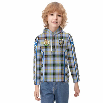 Bell Tartan Crest Kid Hoodie Scotland Coat of Arm Flag Style - Tartan Vibes Clothing