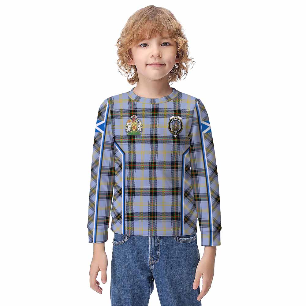 Bell Tartan Crest Kid Knitted Sweatshirt Scotland Coat of Arm Flag Style - Tartan Vibes Clothing