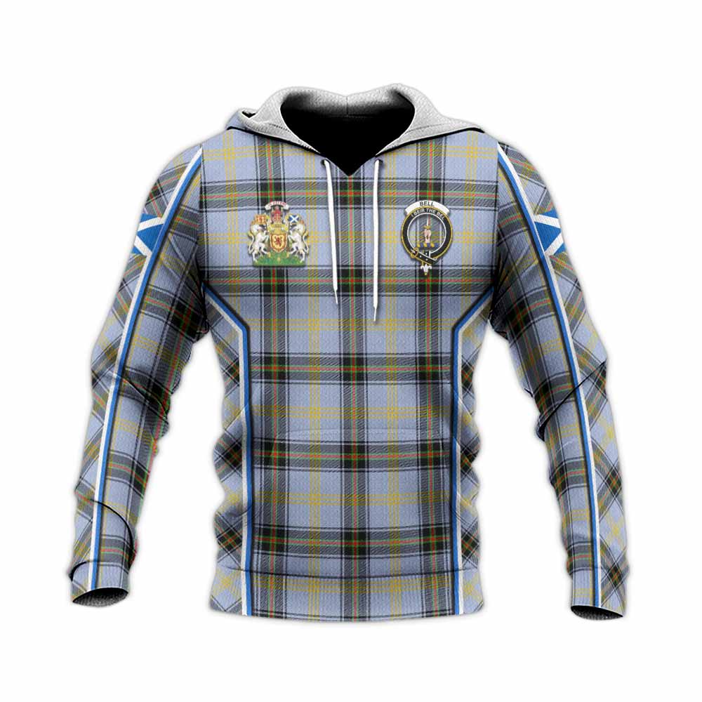 Bell Tartan Crest Knitted Hoodie Scotland Coat of Arm Flag Style - Tartan Vibes Clothing