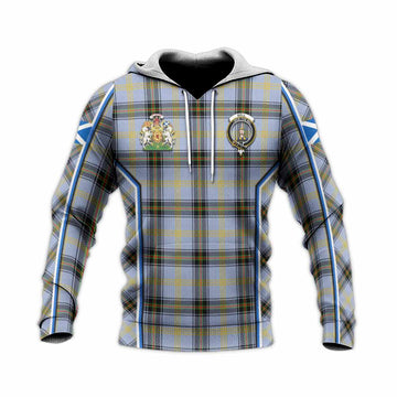 Bell Tartan Crest Knitted Hoodie Scotland Coat of Arm Flag Style