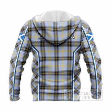 Bell Tartan Crest Knitted Hoodie Scotland Coat of Arm Flag Style