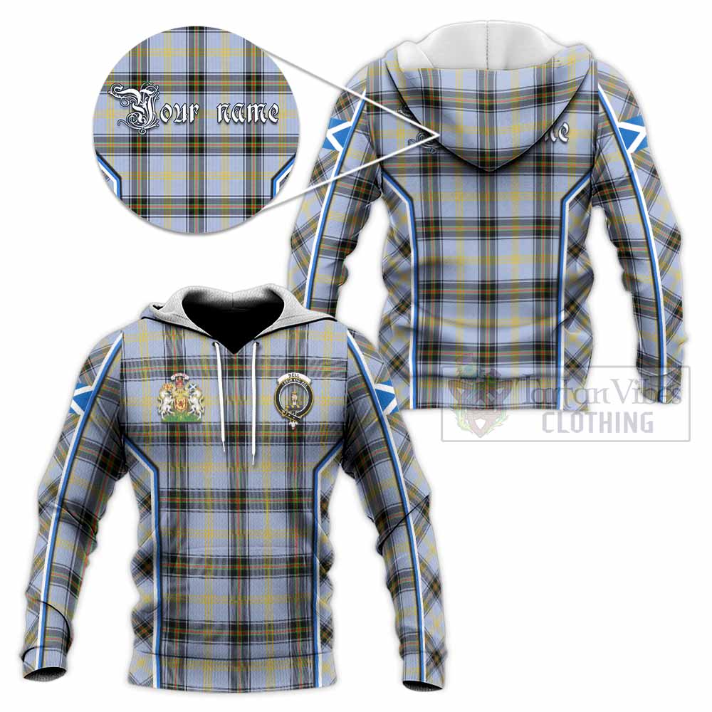Bell Tartan Crest Knitted Hoodie Scotland Coat of Arm Flag Style - Tartan Vibes Clothing