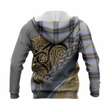 Bell Tartan Crest Knitted Hoodie Scottish Triskele Celtic