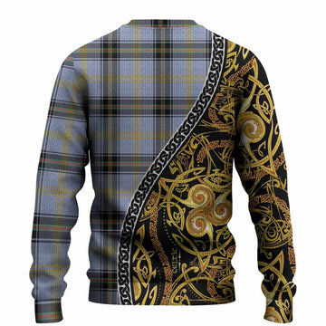 Bell Tartan Crest Knitted Sweater Celtic Knot and Triple Trickle Spiral Symbols