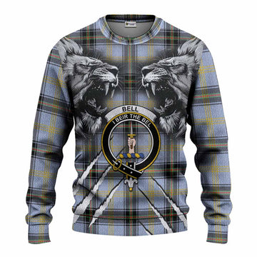 Bell Tartan Crest Knitted Sweater Ferocious Lion Style