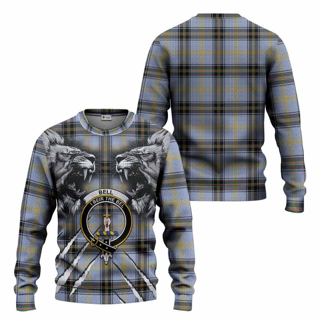 Bell Tartan Crest Knitted Sweater Ferocious Lion Style